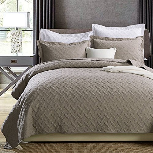 Beddinginn Luxury Brown 3Pcs 100% Cotton Reversible Quilt Set (Queen/King Size,96" x106") with 2 Shams Bedspread Solid Color Cozy Coverlet Bedcover