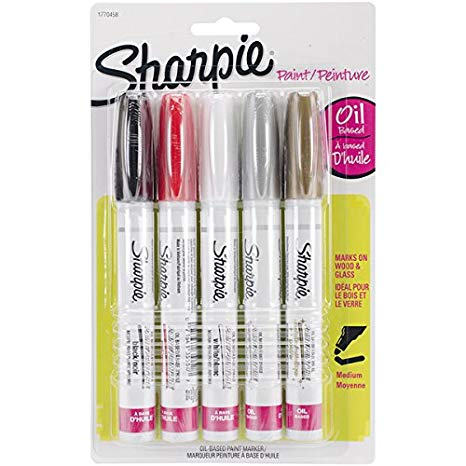 Sharpie Medium Point Oil-Based Opaque Paint Markers 5/Pkg-Black, Gold, Red, Silver And White