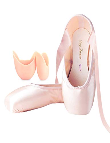 Daydance Professional Ballet Pointe Shoes Satin Ribbon Ballet Shoes with Silicone Toe Pads
