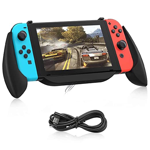 BicycleStore Charging Grip for Nintendo Switch, Comfortable Hand Grips Case Controller Handle Ergonomic Handle Holder Stand Compatible 5V 1.5A Adapter with Type-C cable for Nintendo Switch (Black)