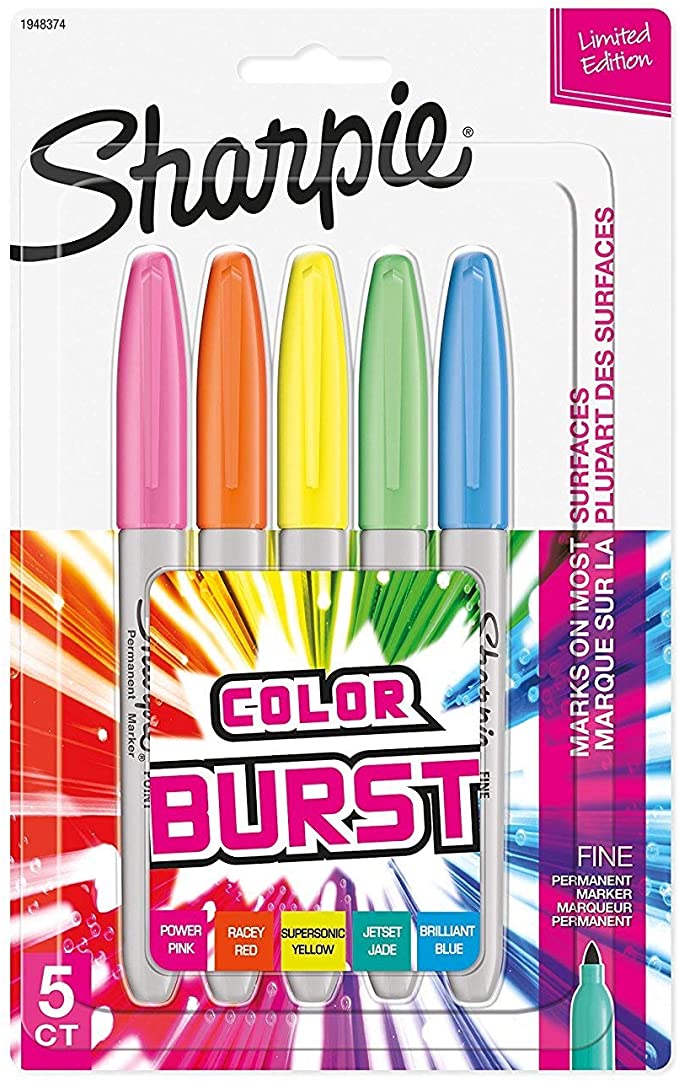 Sharpie Fine Tip Permanent Marker, Color Burst Assortment, 5/Pack (SAN1948352)