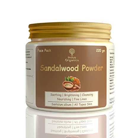 Indus Organics Sandalwood Powder 220gm for De Tan, Glowing skin, Oil Control, Fades Acne Scars & Ageing Marks | Chandan Powder