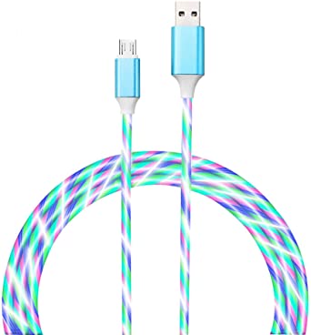 Micro USB Cable Android Charger Cable 6FT LED Charging Cable Lights up Power Cord with Color Change Flowing Current Compatible for Samsung Galaxy S6 S7, Moto,HTC,PS4 and More (Colorful Light-Micro)