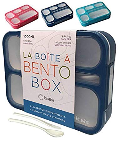 Bento Lunch-box Containers for Kids, Boys, Adults | 6 Compartment Lunch-Boxes | Leak-proof School Bentobox or Meal Planning Portion Container Boxes | BPA-Free | Navy Blue
