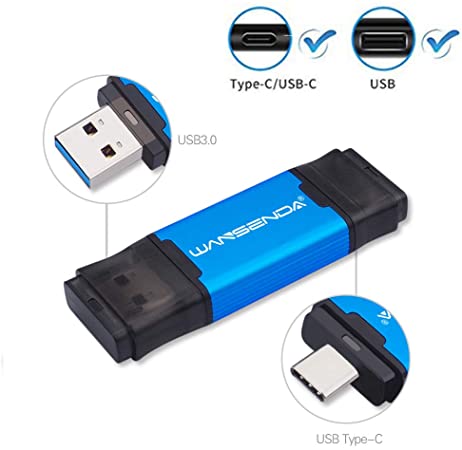 Type C USB 3.0/3.1 Thumb Drive USB C Flash Drive (128GB, Blue)