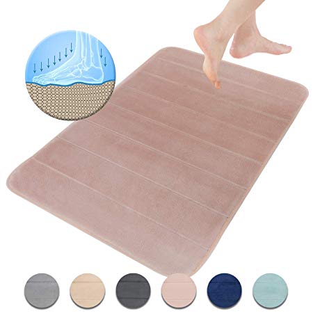 Freshmint Memory Foam Bath Mat (32 by 20 Inches),Flannel Fleece Thick Padded, Maximum Absorbent Bathroom Rugs, Soft, Comfortable, Non-Slip, Super Cozy Velvet Bath Rug, Pink