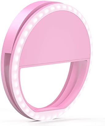 TalkWorks Selfie Ring Light - Small Clip On LED Video Conference Lighting Circle Cell Phone Light Ring for iPhone, Android, iPad, Laptop Computer, Webcam/Zoom, Camera/Photography, Recording - Pink