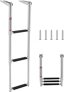 CO-Z 3 Step Telescoping Boat Ladder, Pontoon Boat Ladder with 400lb Strength, 316 Stainless Steel Boat Boarding Ladder with Nonslip Steps, Heavy Duty Extendable Boat Ladder for Marine Yacht