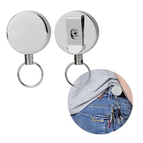 ACELIST Heavy Duty Retractable Reel with All Metal, Belt Clip and Split Ring - 3 Pack (White)