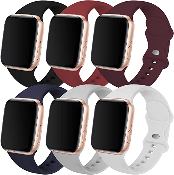 Love&Accompany Sport band Compatible with Apple Watch 40mm 38mm 41mm Series 7 6 5 4 3 2 1 SE ,Soft Silicone Waterproof Replacement Wrist Strap Women Men Bracelet, Black/Red/Wine/Darkblue/Gray/White