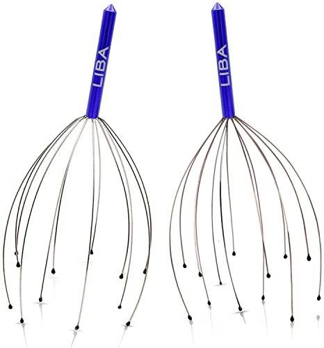 Scalp Massager Tool (2-Pack) for a Rejuvenating Head Hair Scratcher Massage by LiBa. No Painful Scratches, Tangling, or Hair Pulling Wires w/Gentle Rubber Beads (Blue, 12 Wire)