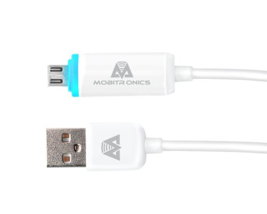 Micro USB cable - Premium High Speed Micro USB to USB Charger Cable with Smart LED Charging- 35 feet White USB 20 A Male to Micro B phone cord by MobiTronics High Speed Sync Rapid Charge for all Android Smartphones and Tablets like Samsung Sony HTC LG Nokia Motorola Nexes and more ONE YEAR WARRANTY