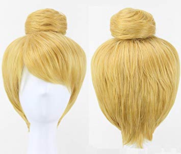 Anogol Hair Cap  Women Short Straight Cosplay Costume Wig for Halloween Party Hair Gold Blonde