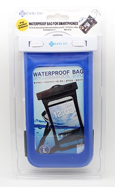 GEARLOK Waterproof Underwater Case Bag Pouch Holder Armband Swimming Boating Kayak Fishing Surfboard For Cellphone iPhone 5 4 3 2 Samsung Galaxy S5 S4 S3 S2 Note 3 HTC One IPX8 Certified 30M 100ft Durable Sturdy Lightweight 100% Satisfaction Money Back Guarantee (Blue)