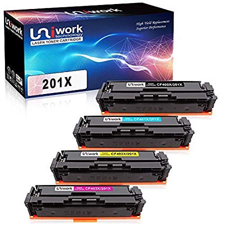 Uniwork Compatible Toner Cartridge Replacement for HP 201X CF400X 201A CF400A M277dw use for Color LaserJet Pro MFP M277dw M252dw M277c6 M277n M252n Printer (Black, Cyan, Magenta, Yellow), 4 Pack