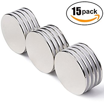 Strong Neodymium Disc Magnets, Powerful, Permanent, Rare Earth Magnets. Fridge, DIY, Building, Scientific, Craft, and Office Magnets, 1.26”D x 0.08”H, Pack of 15