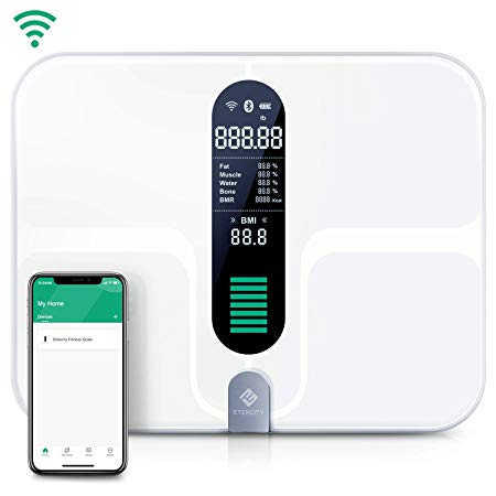 Etekcity WiFi Smart Scale, USB Rechargeable Bluetooth Body Fat Scale - Digital Bathroom Weight Scale with 12 Body Composition Measurements, Extra-Large Platform & ITO Conductive Glass, 400lb (180kg)