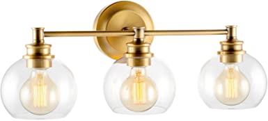 Kira Home Odette 22" Modern 3-Light Vanity/Bathroom Light, Clear Glass Globe Shades   Warm Brass Finish