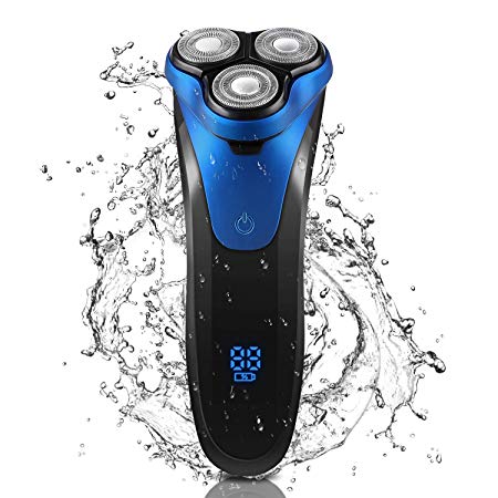 YOHOOLYO Electric Shaver 3D Floating Heads Display Battery Percentage 100% Waterproof IPX7 Wet & Dry Rotary Shavers with Pop-up Trimmer for Men
