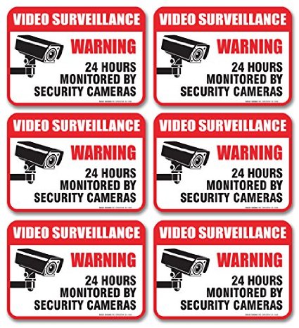 6 Pack Video Surveillance Sign - Decal Self Adhesive  2 X 3 4 Mil Vinyl Decal - Indoor and Outdoor Use - UV Protected and Waterproof - Sleek Rounded Corners