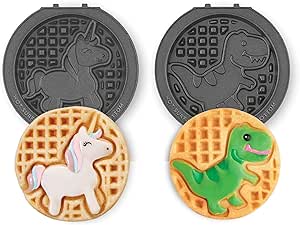 DASH Multimaker Mini System Two 4” Nonstick Removable Waffle Plates Set (Unicorn & Dinosaur) - 2Pc Plate Pack for Waffle Iron & Griddle, Compatible with Dash MultiMaker Mini System, Nonstick Surface