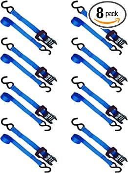 Ratchet Tie Down Straps, TOPSKY 1 in x 15 ft Securing Straps, 1500lb Break Strength, 8 Pack (Blue)