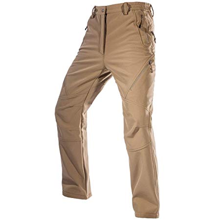 FREE SOLDIER Men's Fleece Lined Water Repellent Softshell Snow Ski Pants with Zipper Pockets