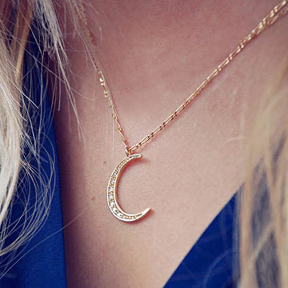 FXmimior Gold Moon Luna Pendant Chain Long Layered Bar Party Wedding Necklace Jewelry For Women