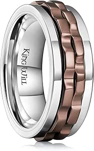 King Will Intertwine 8mm Spinner Ring Stainless Steel Fidget Ring Anxiety Ring for Men Black/Blue/Silver/Gold Gear Chain Ring