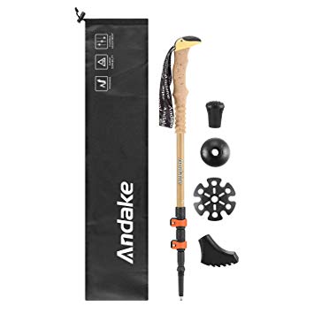 Andake Ultralight Trekking Pole, Aircraft-Grade Carbon Fiber and 7075 Aluminum Anti-Shock Walking Sticks with All Terrain Accessories and Carry Bag, Collapsible for Hiking, Mountaineering, Camping