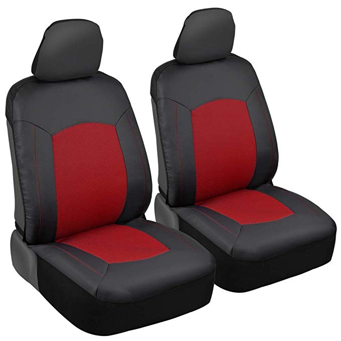 Motor Trend M294-RD Honeycomb Synthetic Leather Car Seat Covers - Breathable Knit Mesh Primum Fabric- Smooth Luxury Surface Black & Red