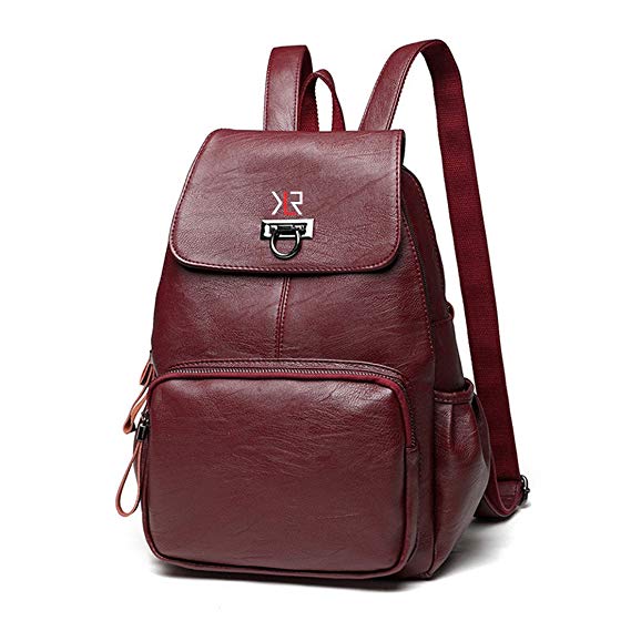 Khaliro Fashionable Waterproof Leather Women Backpack (Wine Red)