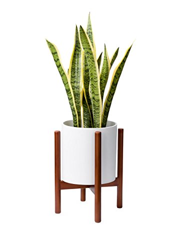 Mkono Plant Stand Mid Century Wood Flower Pot Holder Display Potted Rack Rustic, Up to 10 Inch Planter (Planter Not included)