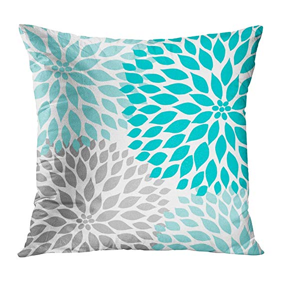 Emvency Throw Pillow Cover Teal White Turquoise Blue Gray Dahlia Mod Baby Decorative Pillow Case Home Decor Square 20 x 20 Inch Pillowcase