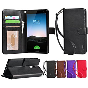 Oneplus 2 Case, Arae oneplus 2 wallet case,[Wrist Strap] Flip Folio [Kickstand Feature] PU leather wallet case with ID&Credit Card Pockets For oneplus two 2015 (Black)