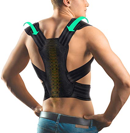 Back Holder Posture Corrector Adjustable Shoulder Support Brace Upper Back Pain Relief Devices for Men & Women Improve Thoracic, Spine (Black, M)
