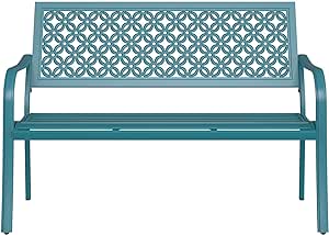 Grand patio Garden Bench, Outdoor Bench with 2-3 Seater, Rust Resistant, Stamped Pattern, Choice of Colours, Suitable for Indoor, Outdoor, Patio, Park (Blue)