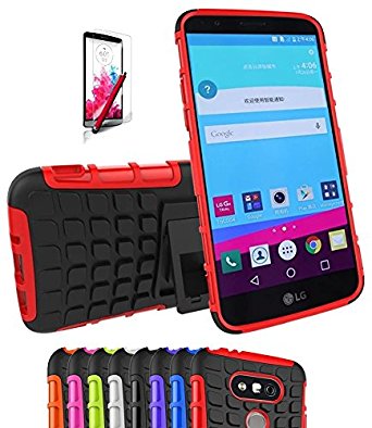 LG G5 case,CINEYO(TM) heavy Duty Rugged Dual Layer Case with kickstand (LG G5 Black) (Red)