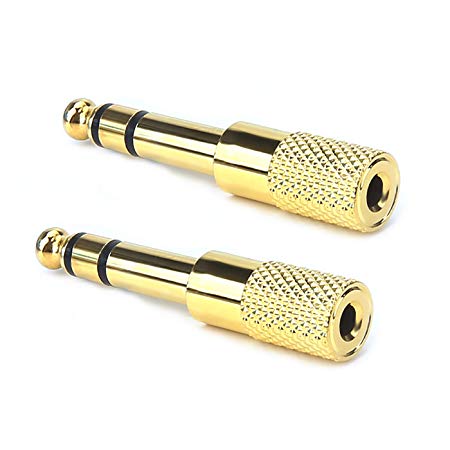 TISINO 3.5mm to 6.35mm Jack Plug Adaptor, 1/4 inch Stereo to 3.5mm Headphone Adapter Jack Converter Gold Plated - 2 Pcak