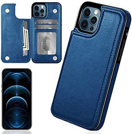 iMangoo Folio Cover for iPhone 12 Pro Wallet Case Compatible with iPhone 12 Case 2020 6.1'' PU Leather ID Credit Card Slot Cash Pocket Card Holder Magnetic Closure Flip Cases Blue