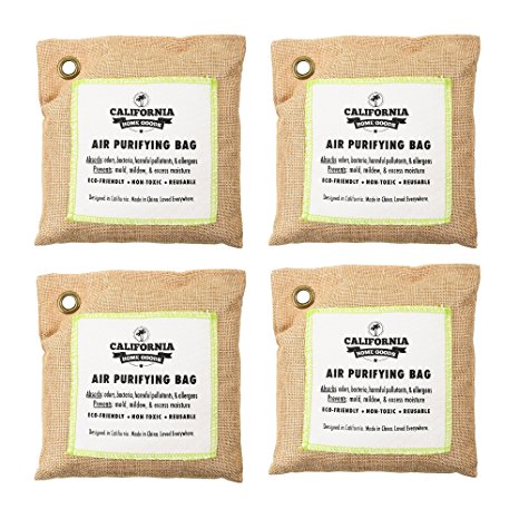 4 Pack - California Home 200g Activated Bamboo Charcoal Deodorizer Natural, Air Purifying Bags, Dehumidifier, Allergy-Free Filters, Odor Neutralizer for Home, Shoes, Car, Natural Colored
