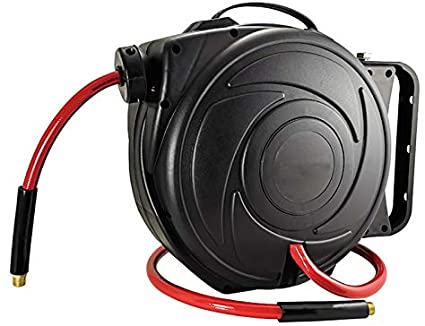 Dynamic Power 3/8" x 25ft PVC air hose REEL, 3 ft lead-in air hose, Bend restrictors on hose inlet/outlet ends