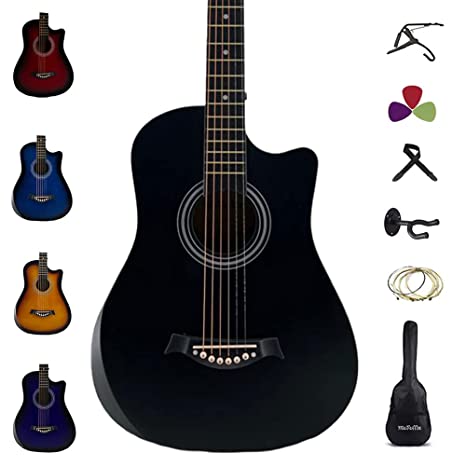Medellin M38 carbon fiber body 38 Incheses Acoustic Guitar (Black) Durable Matt finish With hAndrest, strings, strap, bag, 3 Picks, capo, stAnd