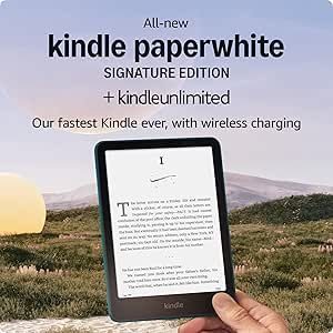 All-new Amazon Kindle Paperwhite Signature Edition (32 GB) – Our fastest Kindle with an auto-adjusting front light, wireless charging, and weeks of battery life – Metallic Jade   3 Months Free Kindle Unlimited (with auto-renewal)