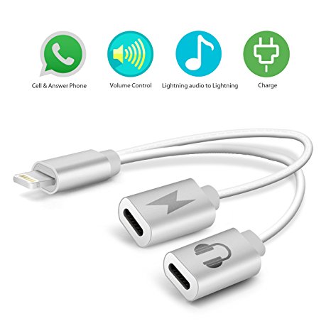 Stouchi Dual Lightning Adapter, Lightning to Lightning Audio and Lightning Charge for iPhone 7 and iPhone 7 Plus Compatible for iOS10.3 Silver