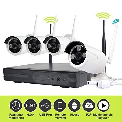 JOOAN TC-734 720P Cameras 4CH WIFI NVR Wireless Security CCTV Surveillance Systems Plug and Play IndoorOutdoor