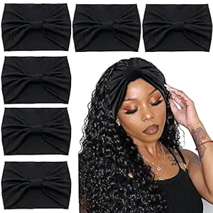 Yeshan Black Wide Headbands for Women Turban Knotted Headbands for Lady Boho Thick Head Wraps Hairbands Large African Sport Yoga Headbands,Pack of 6
