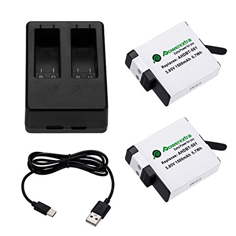 Powerextra Upgraded 2 Pack Battery with Dual Charger for GoPro HERO (2018) GoPro HERO 6 GoPro HERO 5 Black (Compatible with Firmware v02.51, v02.00, v01.57, v01.55, 1.60 and Future Updates)