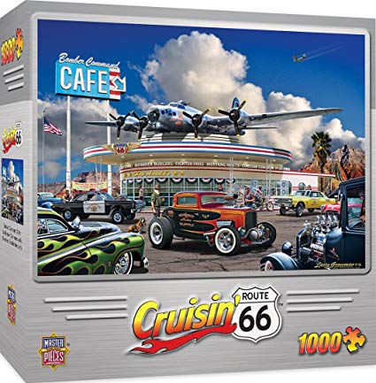 MasterPieces Cruisin' Route 66 Bomber Command Café - Muscle Cars 1000 Piece Jigsaw Puzzle by Larry Grossman