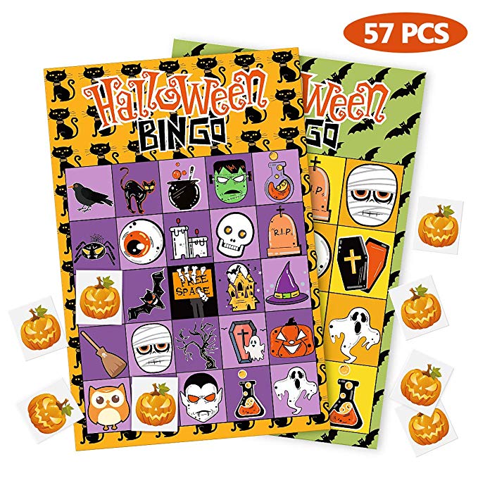 Unomor Halloween Games for Kids Party , 40 Players Halloween Party Games Bingo Card Games for Kids Halloween Party - 57PCS